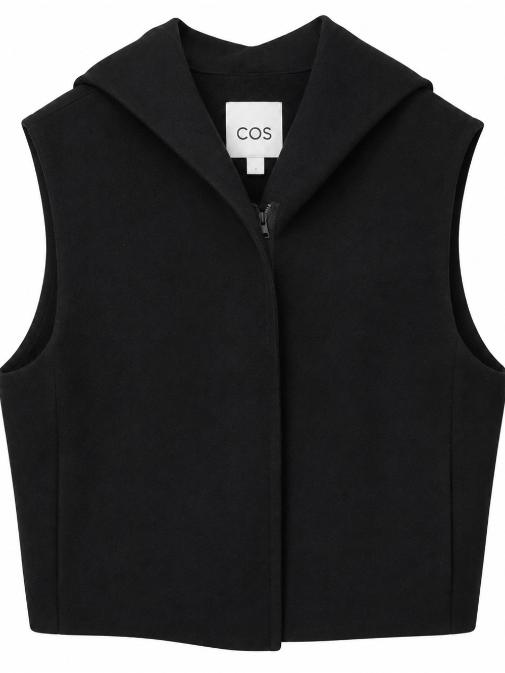 COS Womens M/L Black Wool Lyocell Hooded Sleeveless Vest Top